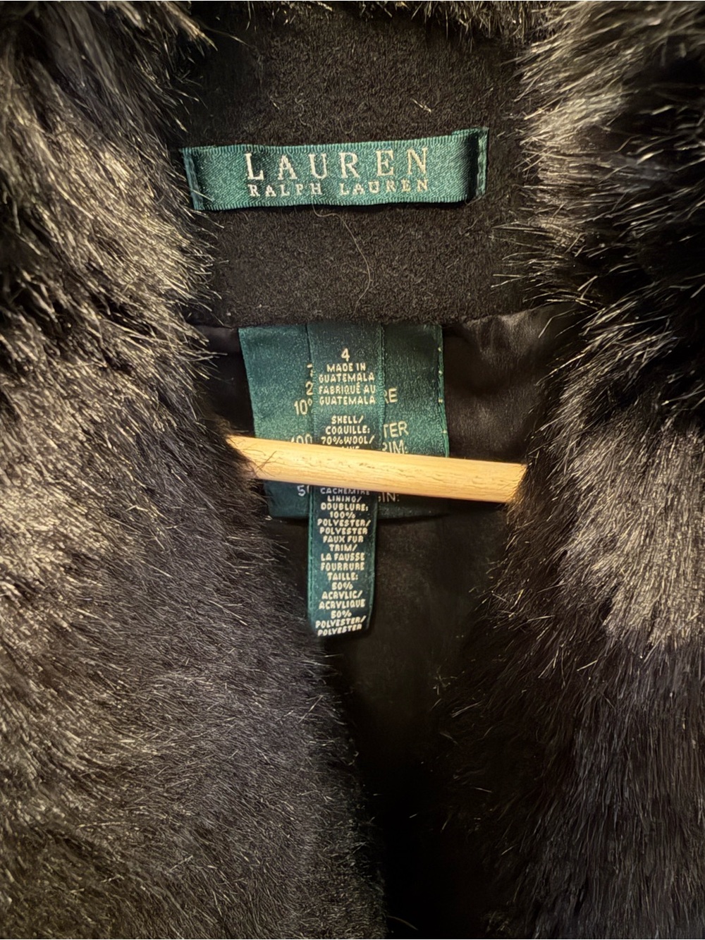 Lauren Ralph Lauren Black Wool Faux Fur Coat - Picture 3 of 6